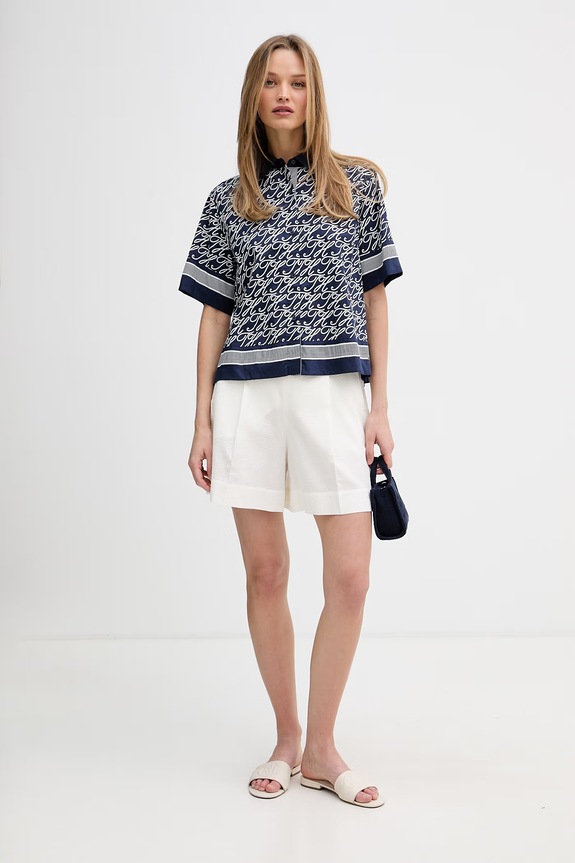 Tommy Hilfiger košeľa dámska s hodvábom SUMMER WW0WW49547 tmavomodrá SS26