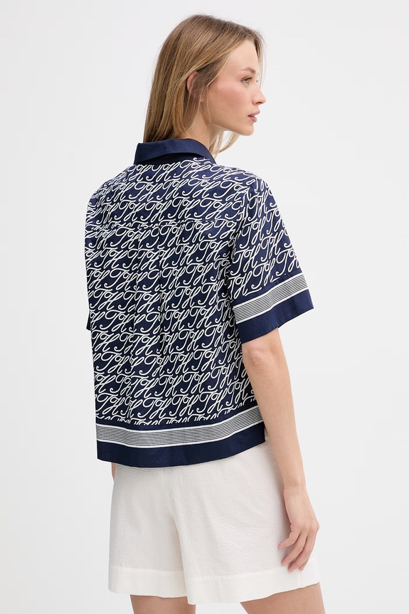 Oblečenie Tommy Hilfiger košeľa dámska s hodvábom SUMMER WW0WW49547 tmavomodrá