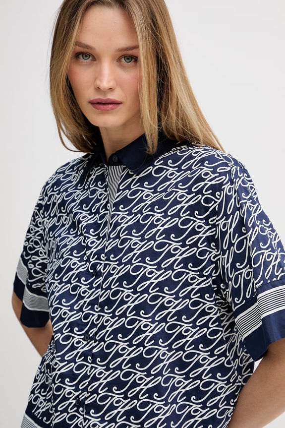 Tommy Hilfiger košeľa dámska s hodvábom SUMMER tmavomodrá WW0WW49547