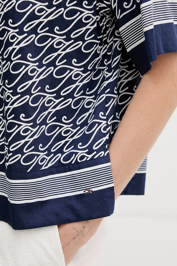Tommy Hilfiger košeľa dámska s hodvábom SUMMER WW0WW49547 tmavomodrá