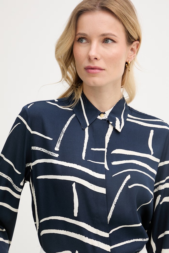 Tommy Hilfiger košeľa dámska z viskózy tmavomodrá WW0WW49611