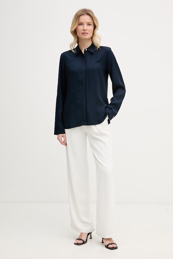 Tommy Hilfiger cămașă damă din vâscoză WW0WW49611 bleumarin SS26