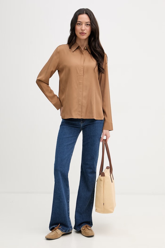 Tommy Hilfiger cămașă de damă din vâscoză WW0WW49611 maro SS26