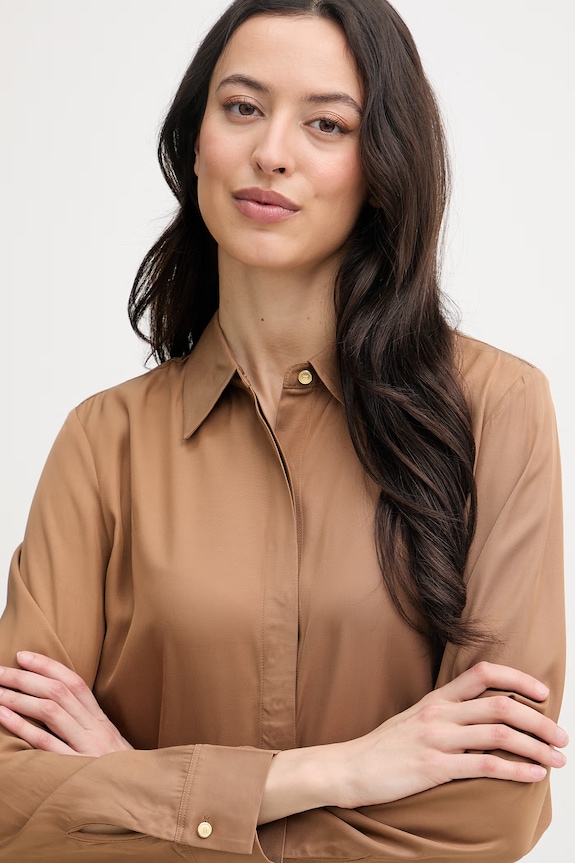Tommy Hilfiger cămașă de damă din vâscoză maro WW0WW49611