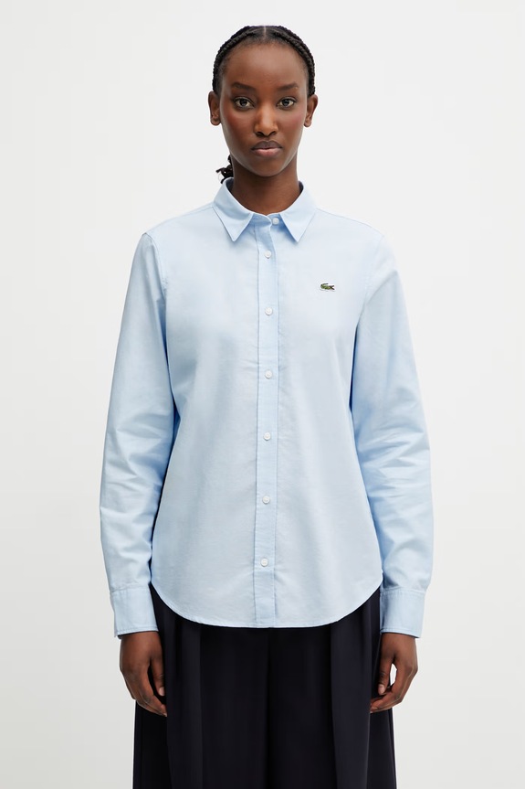Lacoste koszula oxford bawełniana damska niebieski CF1195