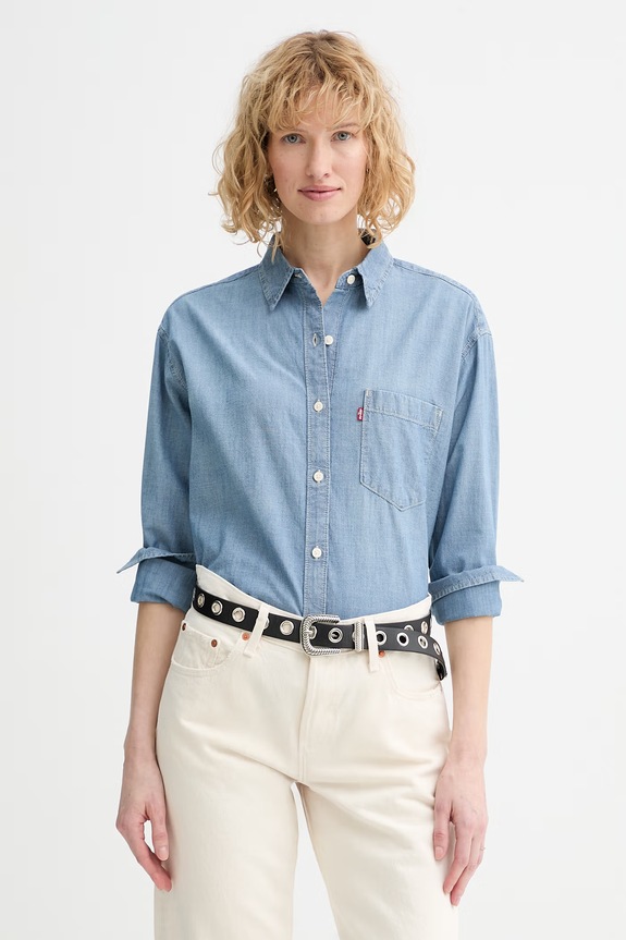 Levi's cămașă din bumbac HARLIE BOYFRIEND lung albastru 001HM.0021