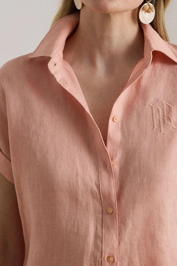 Lauren Ralph Lauren srajca ženska lanena oranžna 200874259