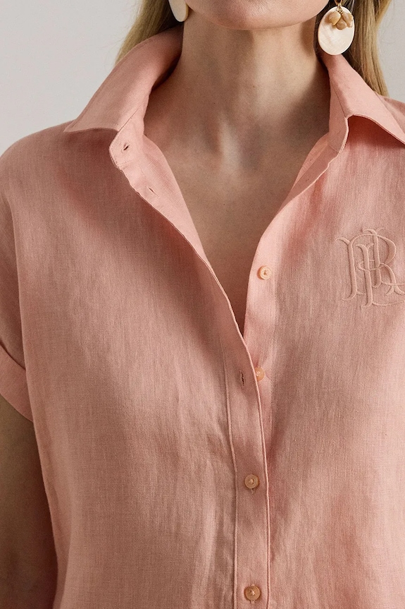 Lauren Ralph Lauren srajca ženska lanena oranžna 200874259
