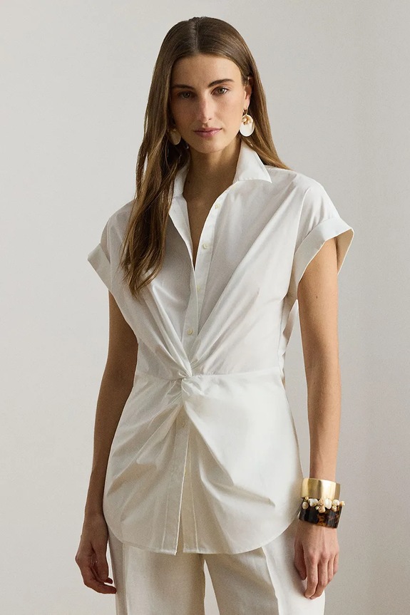 Lauren Ralph Lauren Cămașă femei din bumbac alb 200903088