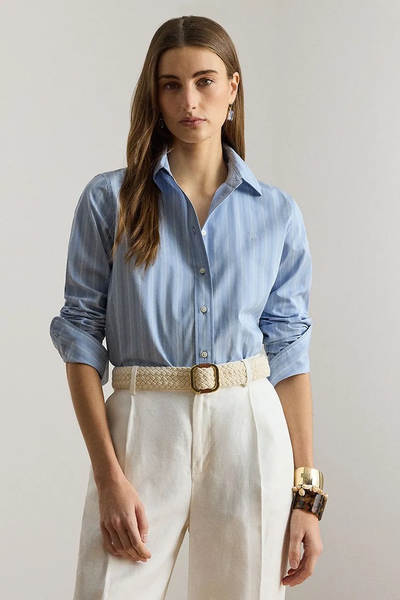 Lauren Ralph Lauren πουκάμισο γυναικείο βαμβακερό μπλε 200P08914
