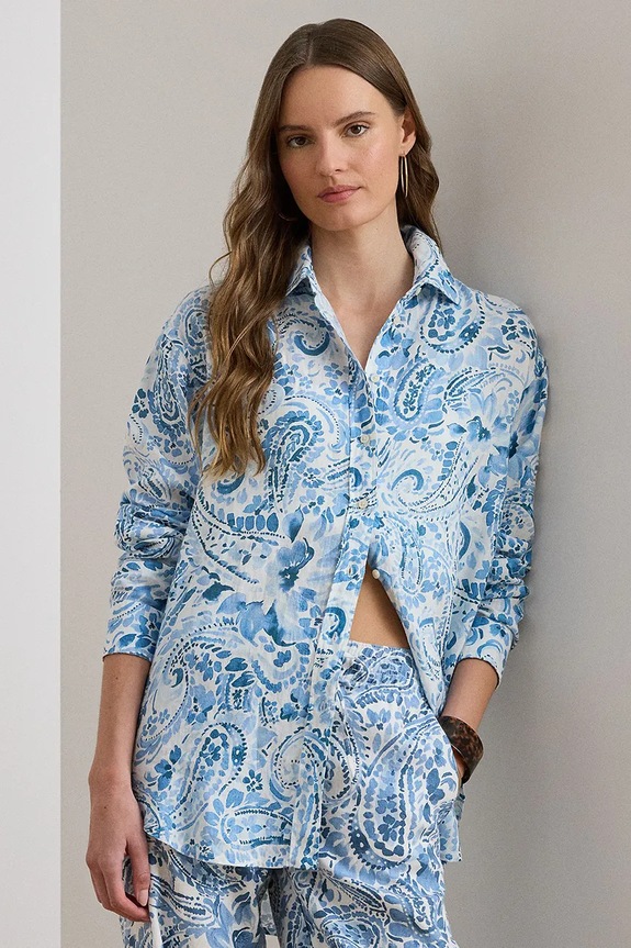 Lauren Ralph Lauren cămașă de damă din in albastru 200P08926