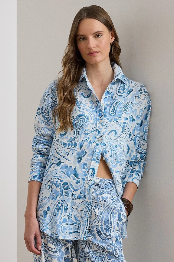 Lauren Ralph Lauren cămașă de damă din in albastru 200P08926