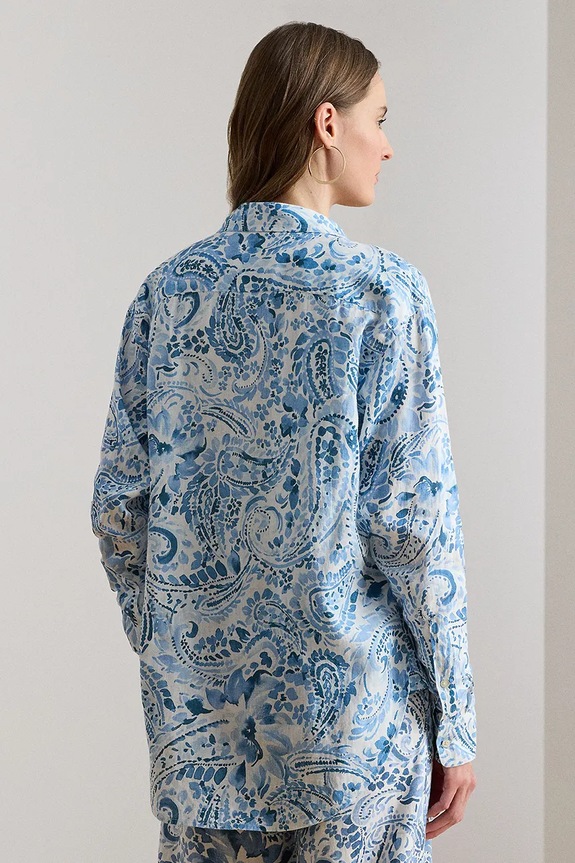 Lauren Ralph Lauren cămașă de damă din in 200P08926 albastru SS26
