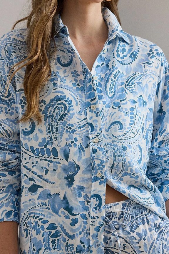 Lauren Ralph Lauren cămașă de damă din in albastru 200P08926