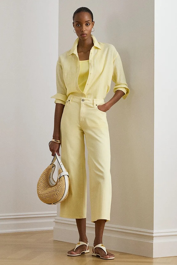 Oblačila Lauren Ralph Lauren srajca ženska lanena 200P13588 rumena