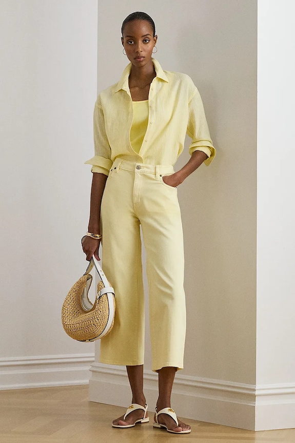 Oblačila Lauren Ralph Lauren srajca ženska lanena 200P13588 rumena