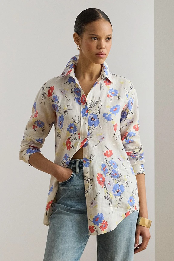 Lauren Ralph Lauren košile dámská lněná béžová 200P10128