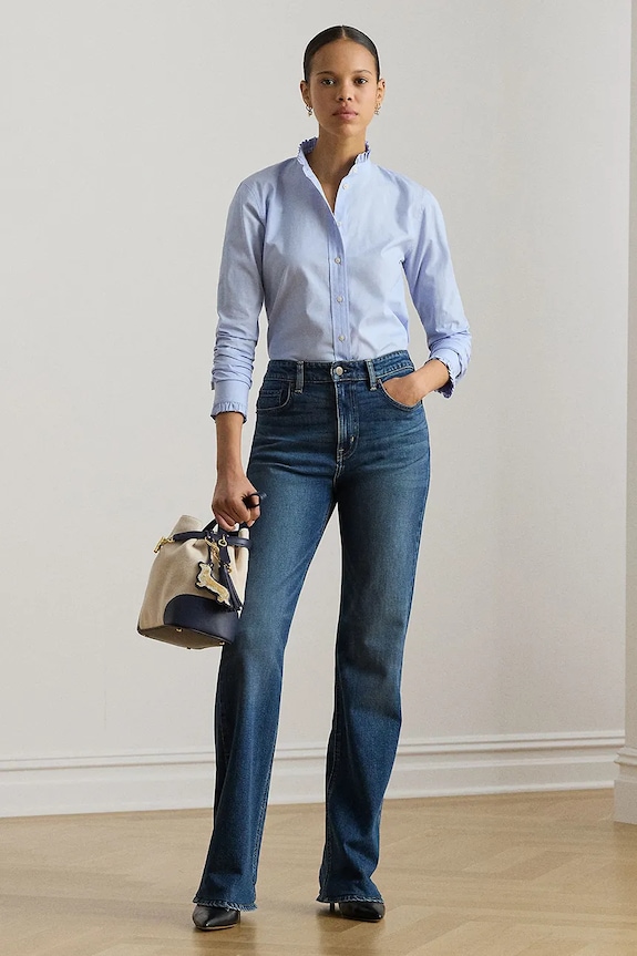 Îmbrăcăminte Lauren Ralph Lauren cămașă pentru femei, din bumbac 200P08870 albastru