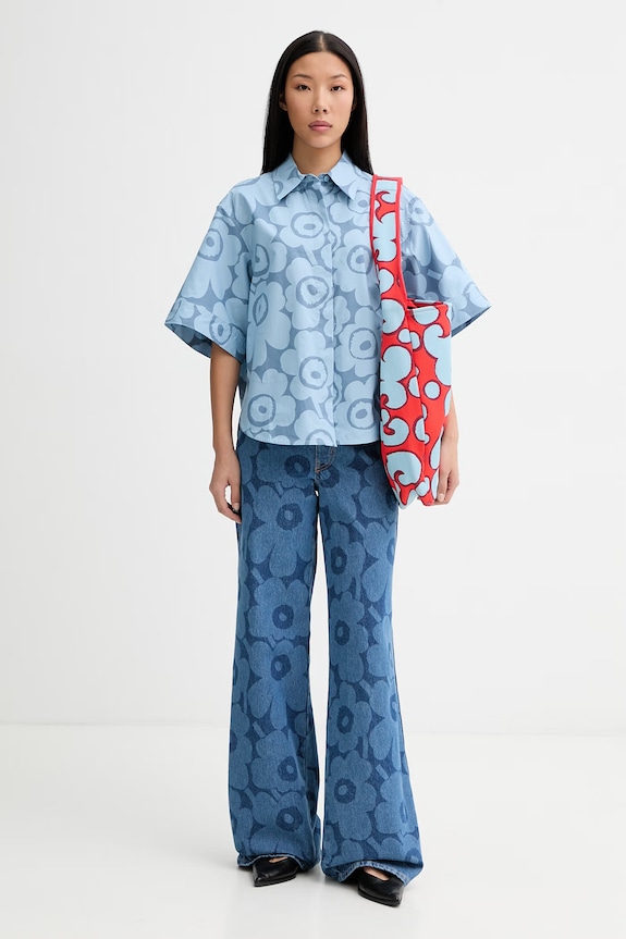 Marimekko cămașă pentru femei, din bumbac 095171 albastru SS26