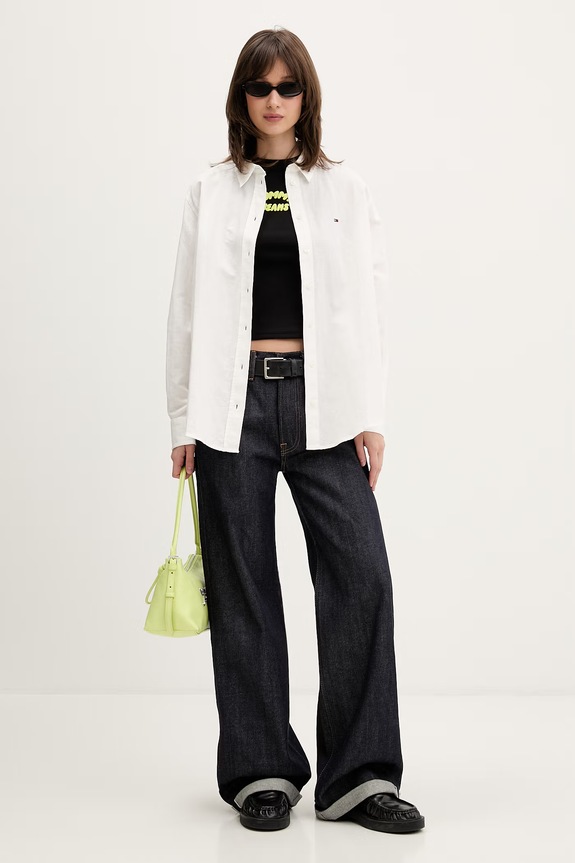 Tommy Jeans koszula damska z lnem DW0DW22209 beżowy SS26