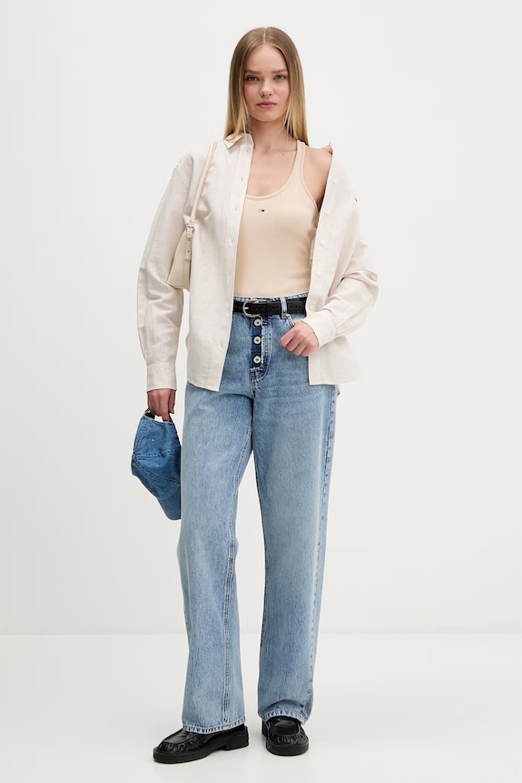 Tommy Jeans koszula damska z lnem DW0DW22209 beżowy SS26
