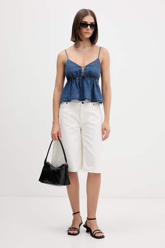 Tommy Jeans bluză cu bretele pentru femei, din denim DW0DW22215 albastru SS26