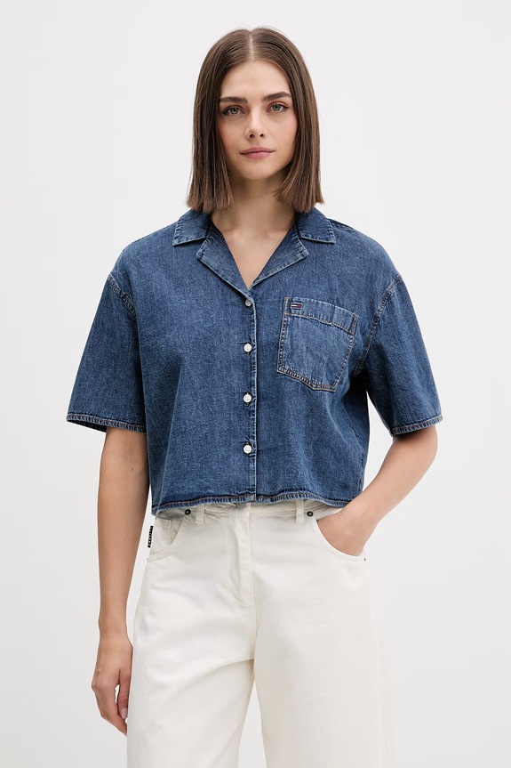 Tommy Jeans риза дамска от деним тъмносин DW0DW22216