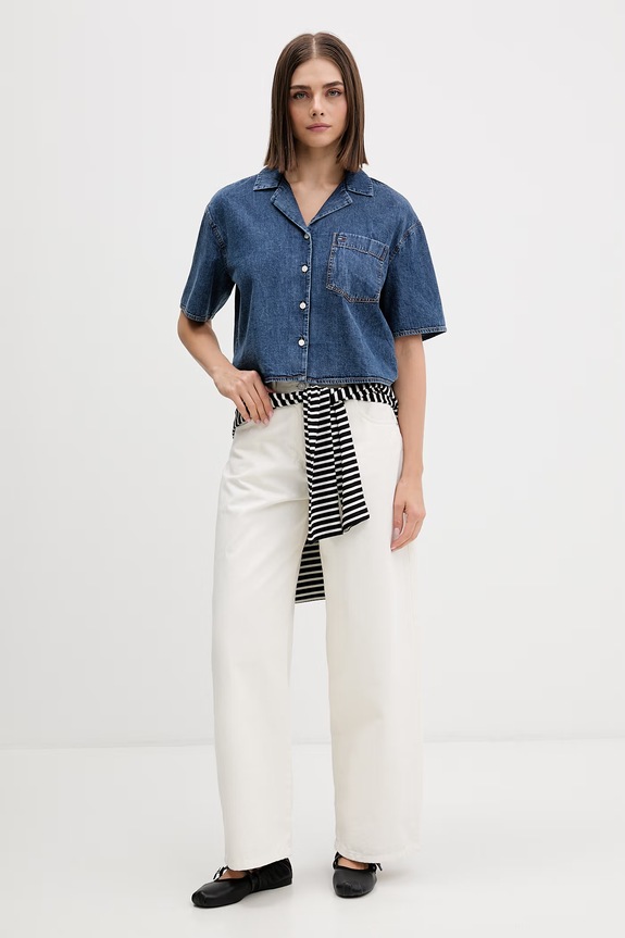 Tommy Jeans риза дамска от деним DW0DW22216 тъмносин SS26