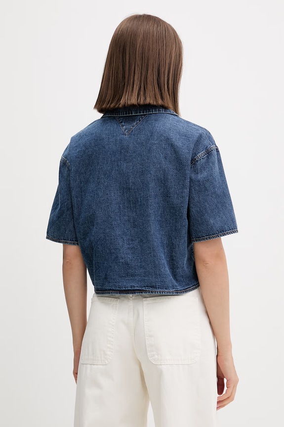 Дрехи Tommy Jeans риза дамска от деним DW0DW22216 тъмносин