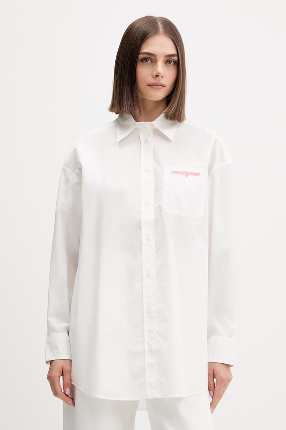 Tommy Jeans košeľová blúzka dámska bavlnená béžová DW0DW22218
