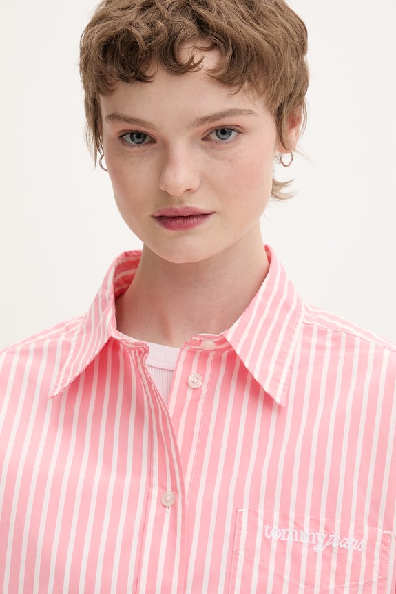 Tommy Jeans camicia da donna in cotone rosa DW0DW22218