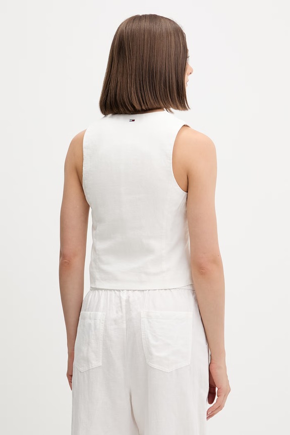 Odzież Tommy Jeans kamizelka damska z dodatkiem lnu DW0DW22223 biały