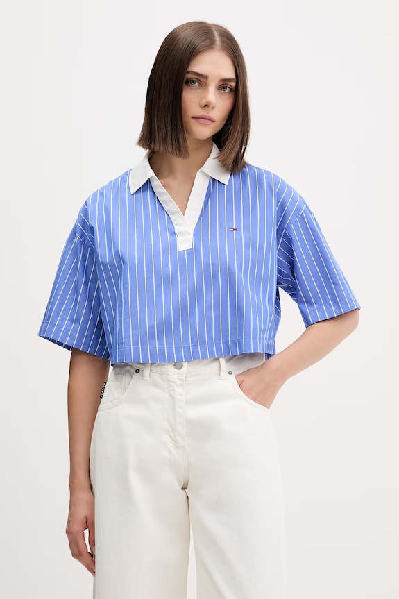 Tommy Jeans bluză pentru femei, din bumbac albastru DW0DW22596