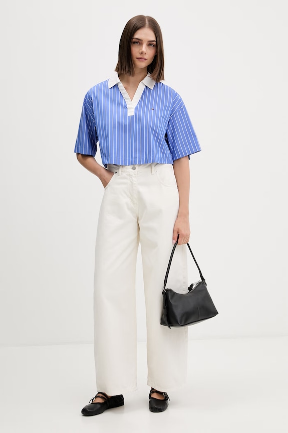 Tommy Jeans bluză pentru femei, din bumbac DW0DW22596 albastru SS26