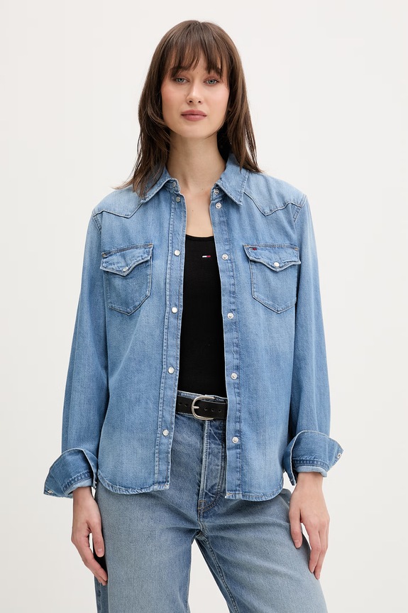 Tommy Jeans πουκάμισο γυναικείο ντένιμ μπλε DW0DW22737