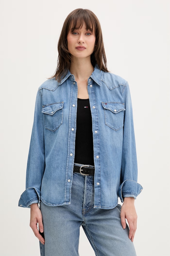 Tommy Jeans srajca ženska denim modra DW0DW22737