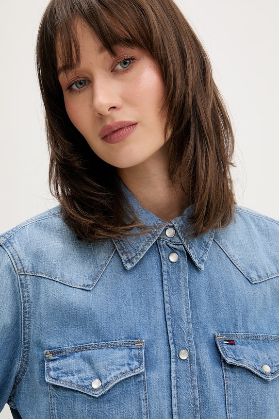 Tommy Jeans πουκάμισο γυναικείο ντένιμ μπλε DW0DW22737