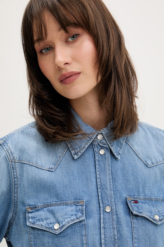 Tommy Jeans srajca ženska denim modra DW0DW22737