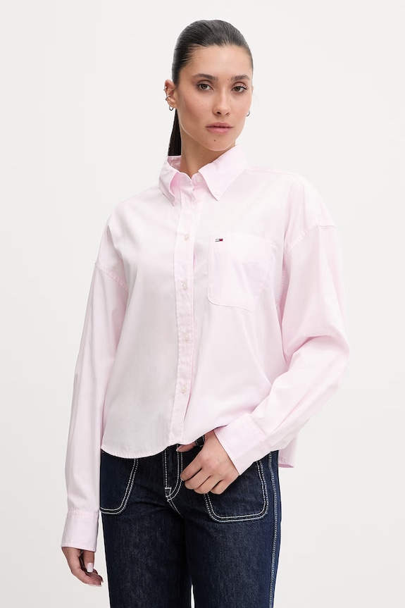 Tommy Jeans cămașă pentru femei, din bumbac roz DW0DW22766