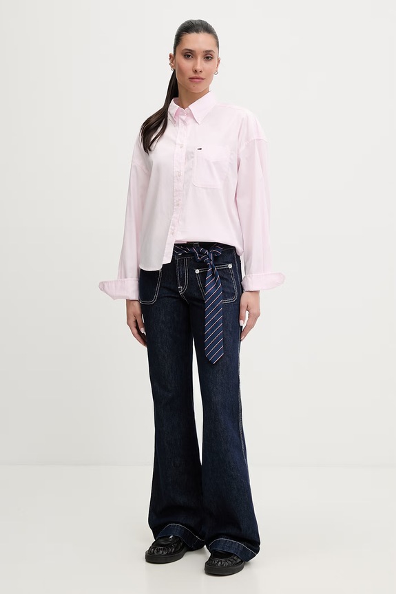 Tommy Jeans cămașă pentru femei, din bumbac DW0DW22766 roz SS26