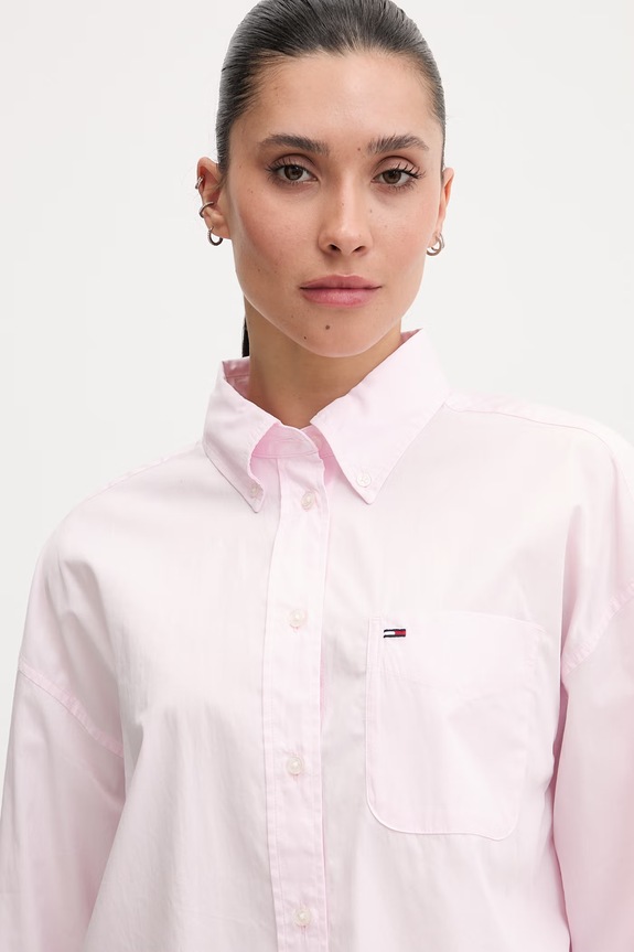 Tommy Jeans cămașă pentru femei, din bumbac roz DW0DW22766
