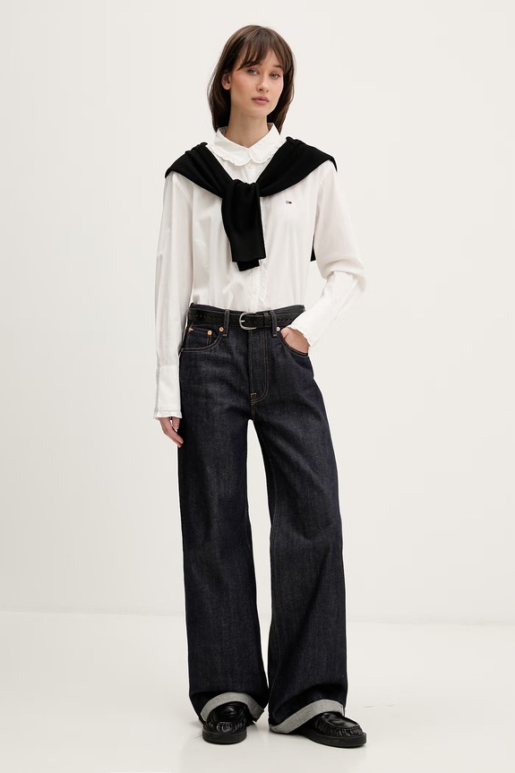 Tommy Jeans πουκάμισο Γυναικείο βαμβακερό DW0DW22767 μπεζ SS26