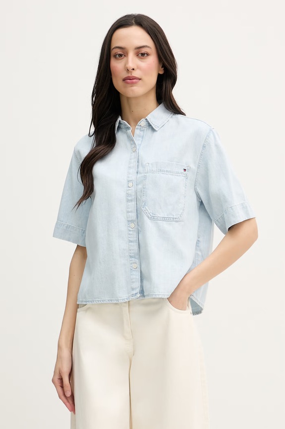 Tommy Hilfiger košeľa dámska rifľová modrá WW0WW49573