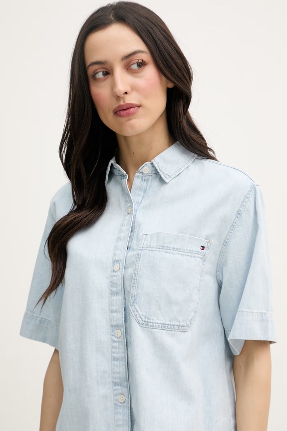 Tommy Hilfiger košeľa dámska rifľová modrá WW0WW49573