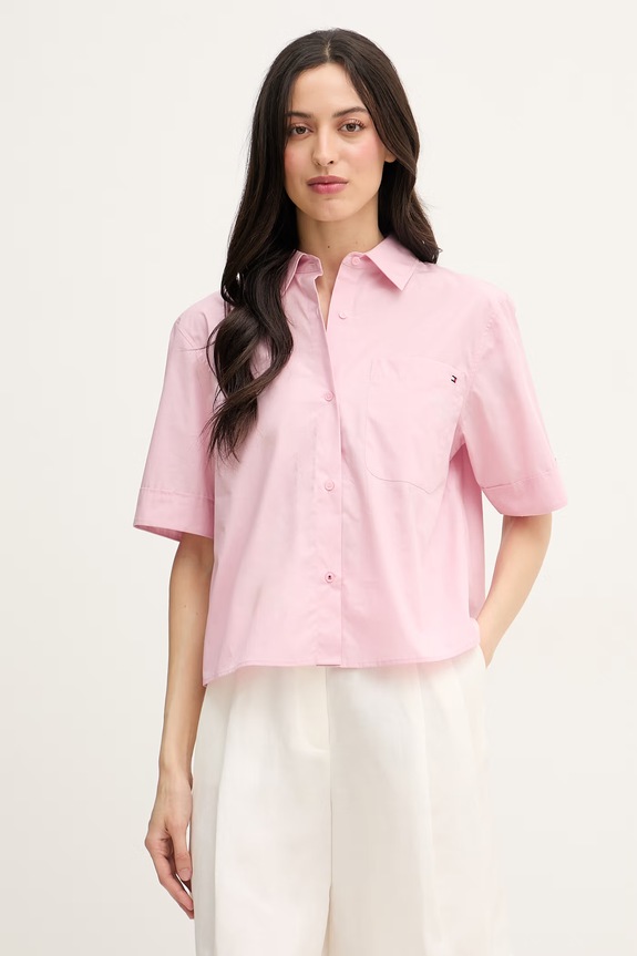 Tommy Hilfiger košeľa dámska bavlnená ružová WW0WW48899