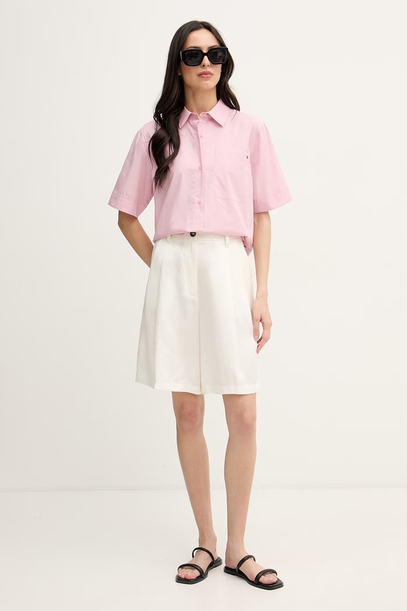 Tommy Hilfiger košeľa dámska bavlnená WW0WW48899 ružová SS26