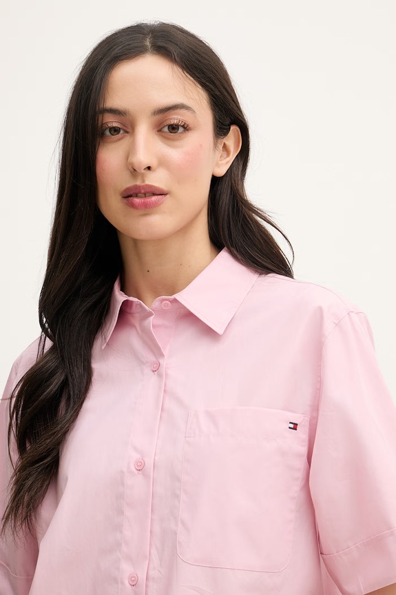 Tommy Hilfiger košeľa dámska bavlnená ružová WW0WW48899