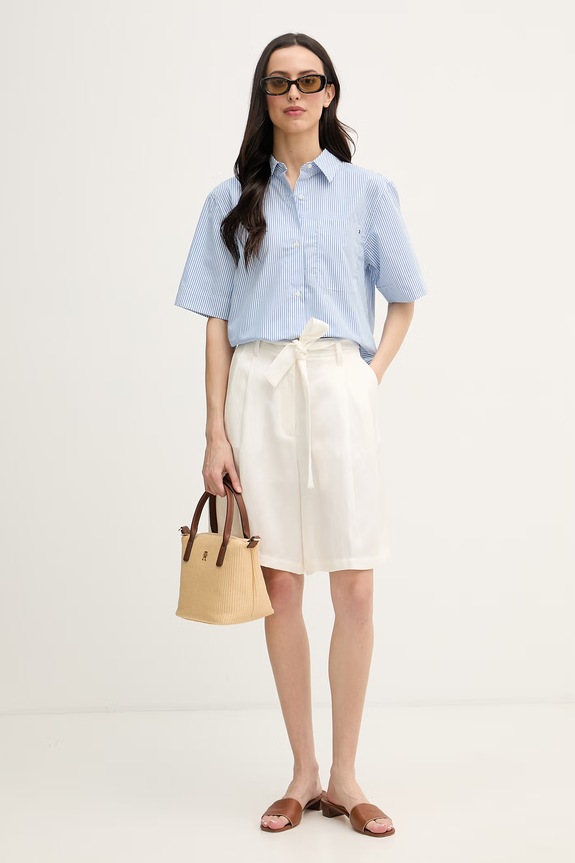 Tommy Hilfiger košeľa dámska bavlnená WW0WW48899 modrá SS26