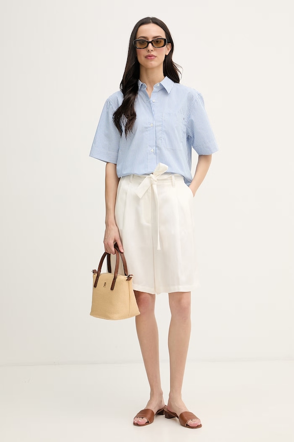 Tommy Hilfiger košeľa dámska bavlnená WW0WW48899 modrá SS26