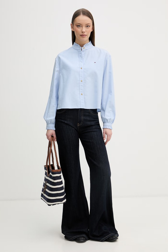 Tommy Hilfiger cămașă pentru femei, din bumbac WW0WW48914 albastru SS26